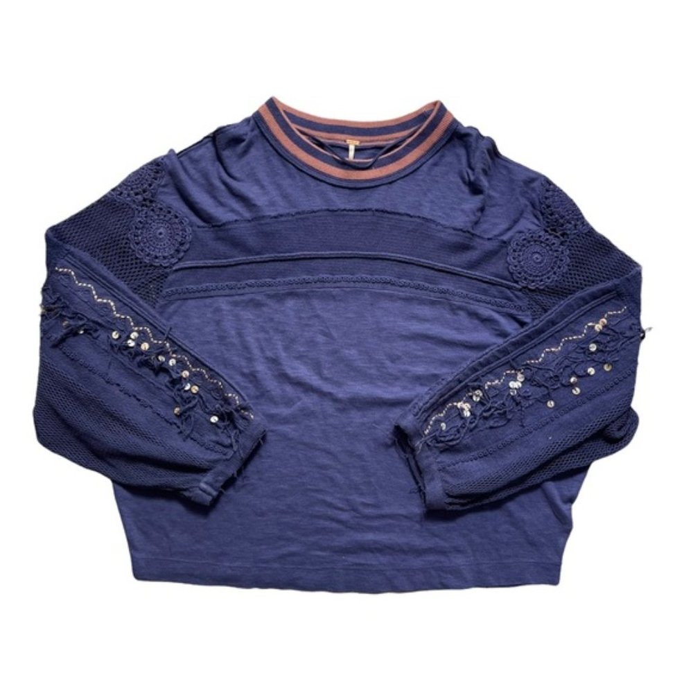 Free People Navy Blue Crochet Sweater